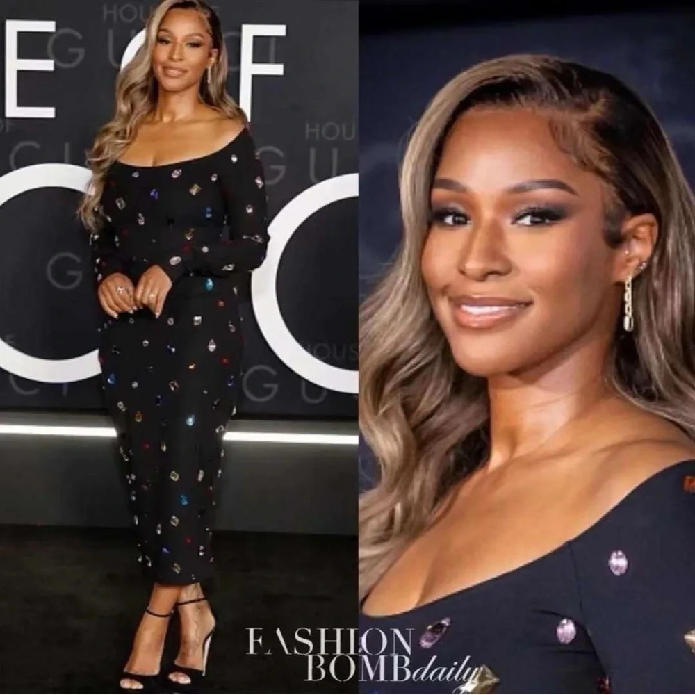 Crystal Embellished Long Sleeve Midi Bandage Dress - Picture 2 of 10